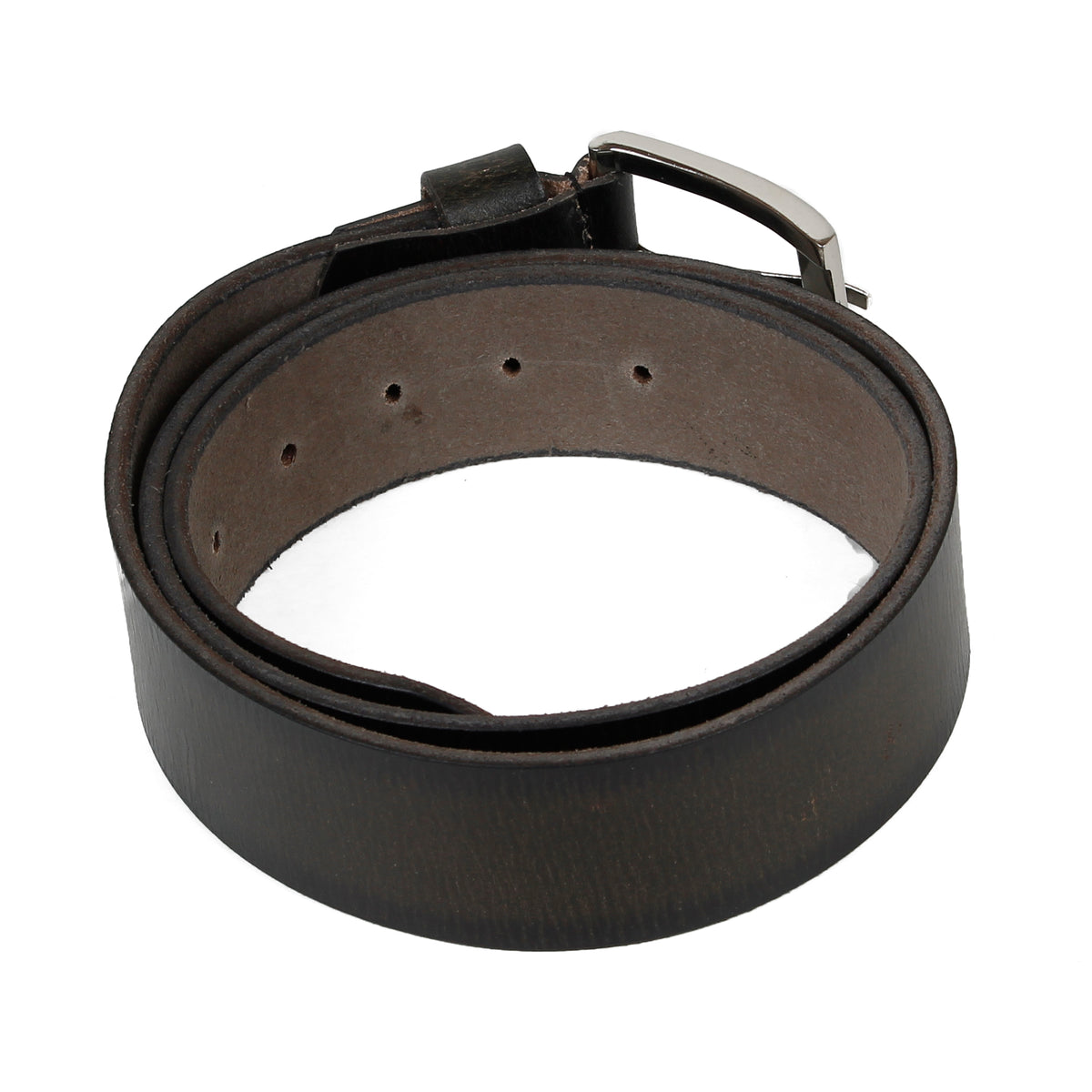 Men's Matte Black Leather Belt With Silver Buckle Belt 