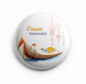 Onaashamsakal Vallamkali White  58mm Pin Badge R8002002