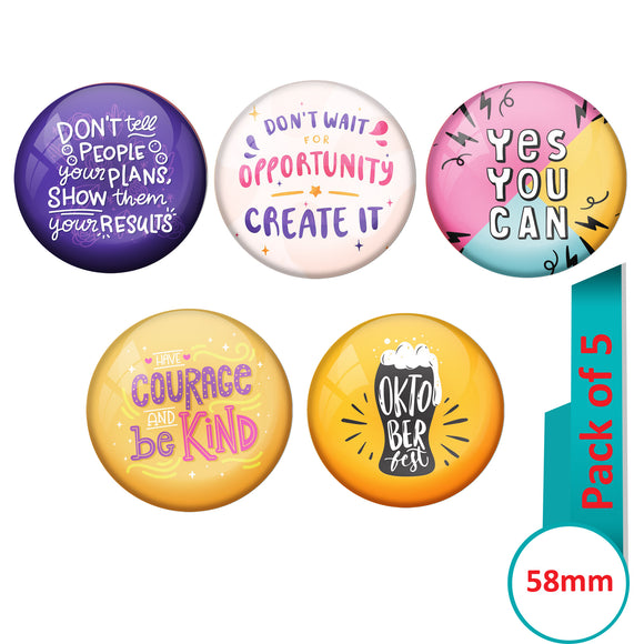 AVI Multi Colour Metal  Pin Badges  with Pack of 5 Happy Positive quotes PQ 36 Design