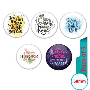 AVI Multi Colour Metal  Pin Badges  with Pack of 5 Happy Positive quotes PQ 8 Design