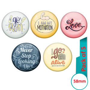 AVI Multi Colour Metal  Pin Badges  with Pack of 5 Happy Positive quotes PQ 39 Design