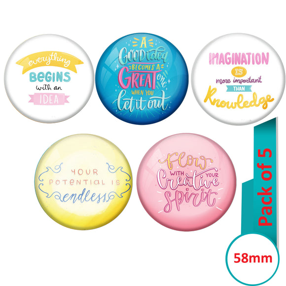 AVI Multi Colour Metal  Pin Badges  with Pack of 5 Happy Positive quotes PQ 46 Design