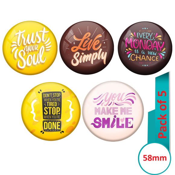 AVI Multi Colour Metal  Pin Badges  with Pack of 5 Happy Positive quotes PQ 44 Design