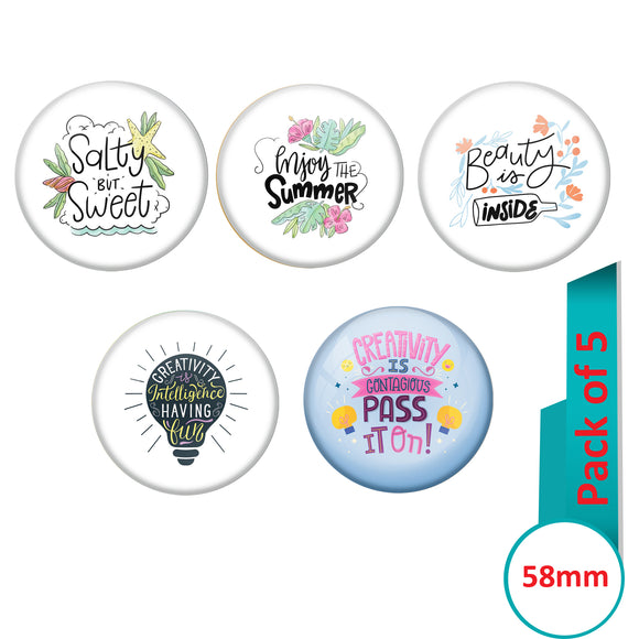 AVI Multi Colour Metal  Pin Badges  with Pack of 5 Happy Positive quotes PQ 24 Design