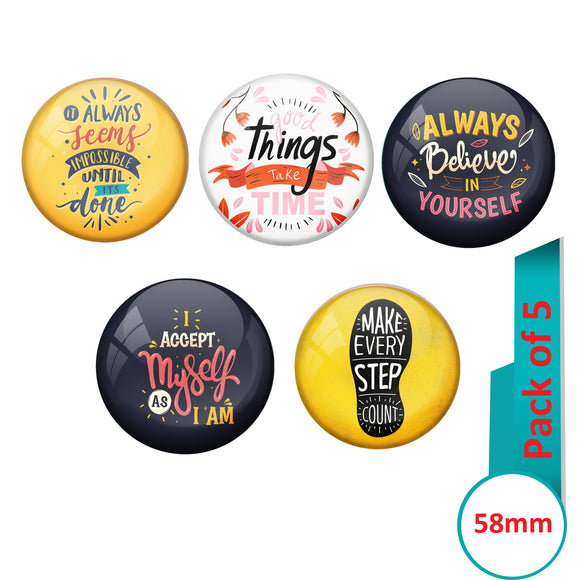 AVI Multi Colour Metal  Pin Badges  with Pack of 5 Happy Positive quotes PQ 5 Design